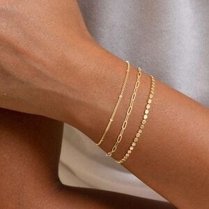 Gold Bracelets for Women, 14K Dainty Gold Plated Stackable Bracelets for Women